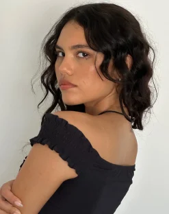 Motel Rocks Corset Tops | Bandeau Tops-Alderidge Bardot Corset Top in Black