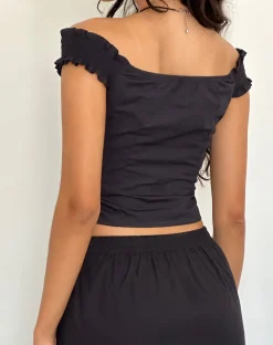 Motel Rocks Corset Tops | Bandeau Tops-Alderidge Bardot Corset Top in Black