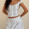 Motel Rocks Corset Tops-Alderidge Top in Vertical Grey Stripe VerticalGreyStripe