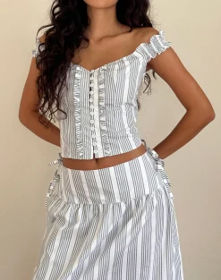 Motel Rocks Corset Tops-Alderidge Top in Vertical Grey Stripe VerticalGreyStripe