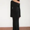 Motel Rocks Day Dresses | Bodycon Dresses-Aldiana Long Sleeve Asymmetric Maxi Dress in Sheer Knit Black