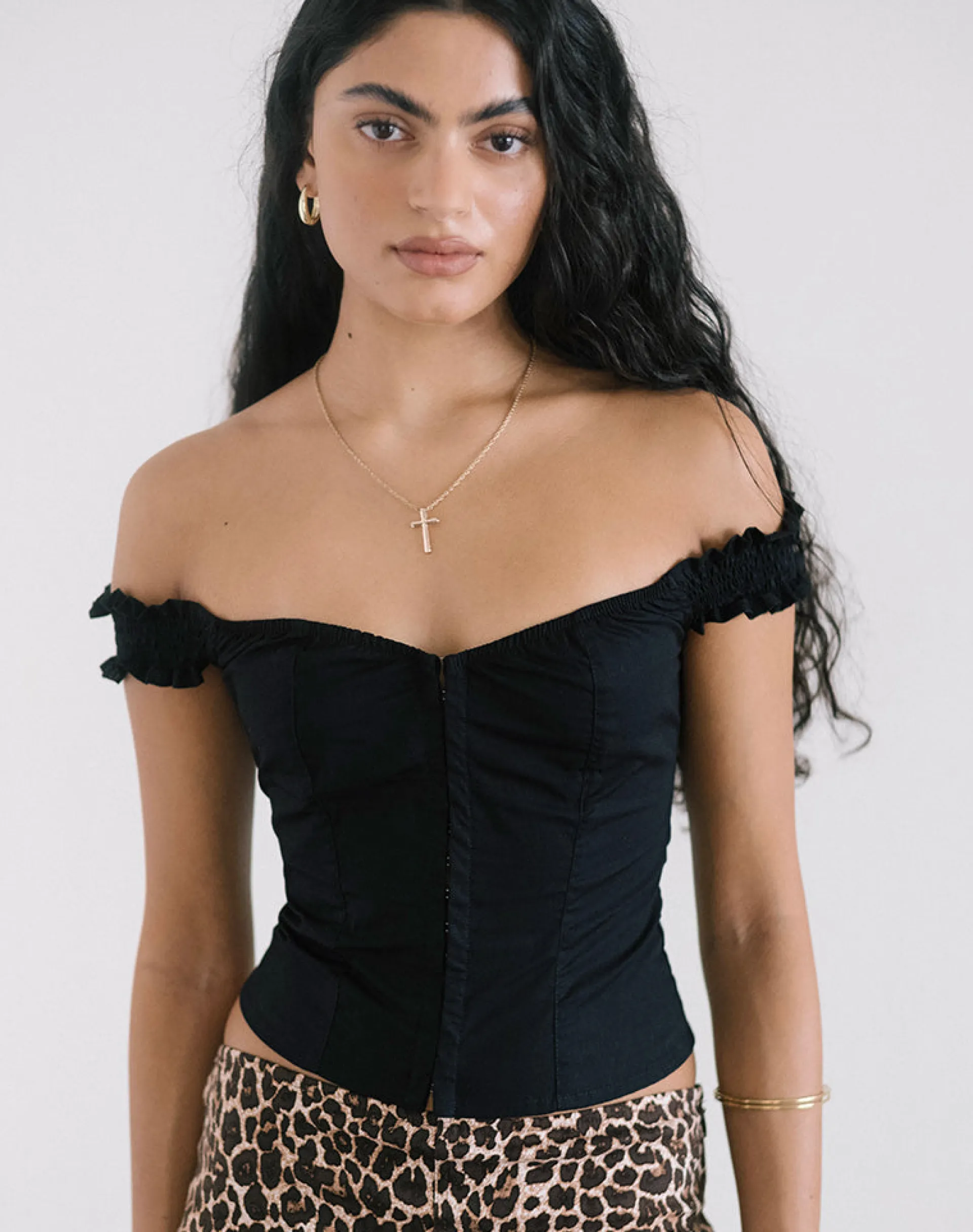 Motel Rocks Co-Ords | Corset Tops-Aldre Bardot Top in Black