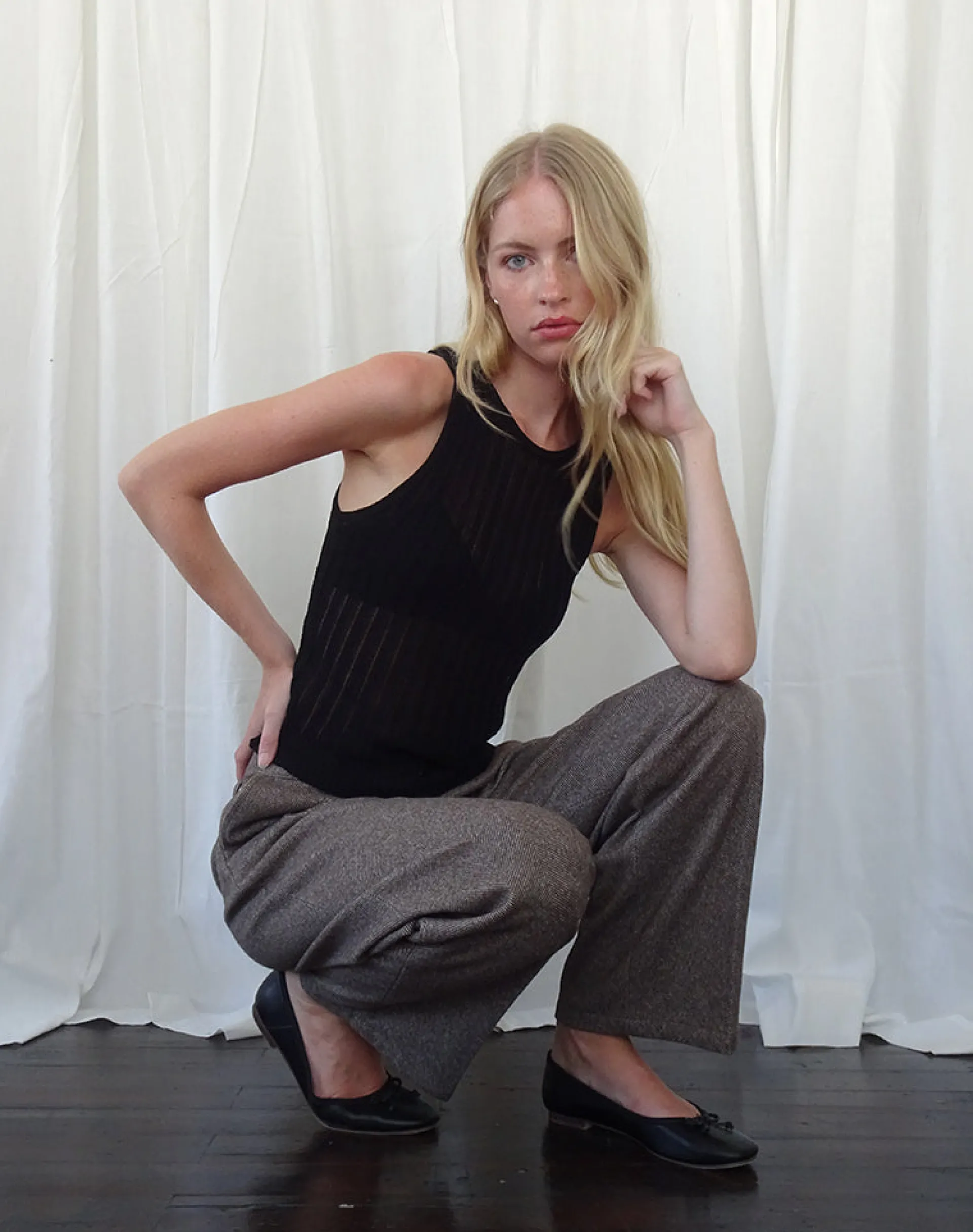 Motel Rocks Vest Tops-Alessia Vest Top in Wide Rib Knit Black