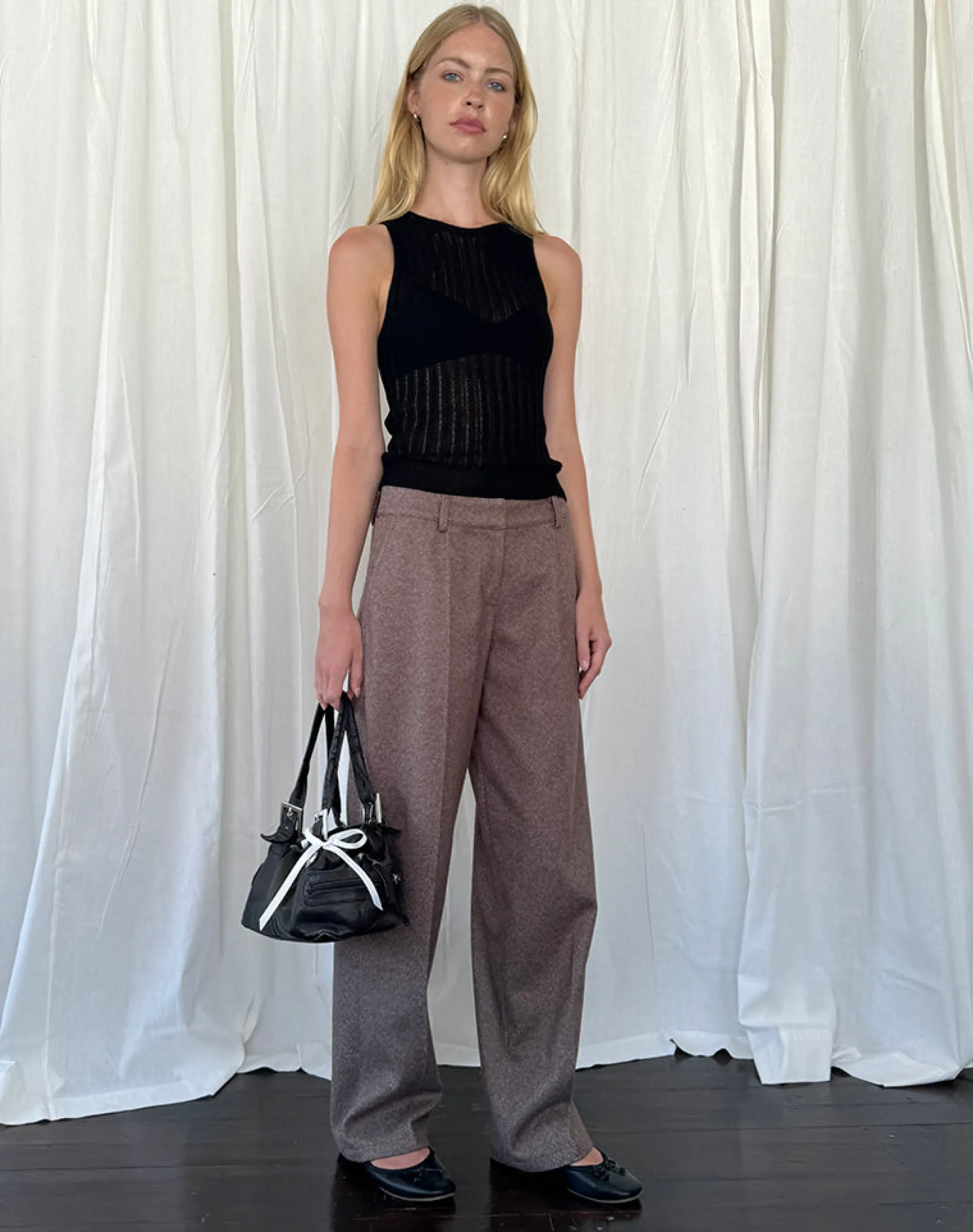 Motel Rocks Vest Tops-Alessia Vest Top in Wide Rib Knit Black