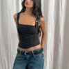 Motel Rocks Basic Tops | Strappy Tops-Alexia Square Neck Buckle Top in Black