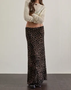 Motel Rocks Printed Skirts | Maxi Skirts-Alfreda Maxi Skirt in Flock Mesh Rar Leopard