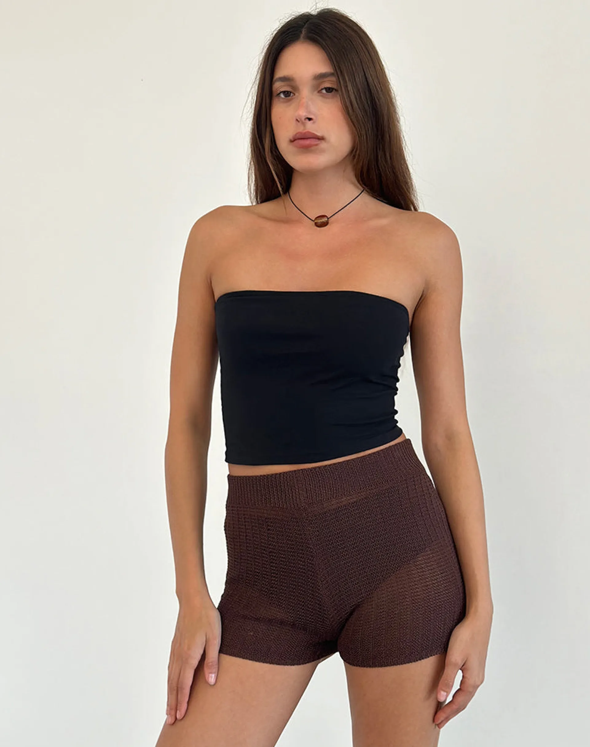 Motel Rocks Loungewear | Micro Shorts-Alina Micro Short in Wide Rib Knit Brown