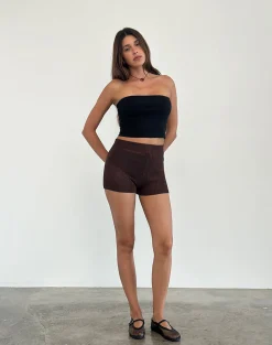 Motel Rocks Loungewear | Micro Shorts-Alina Micro Short in Wide Rib Knit Brown