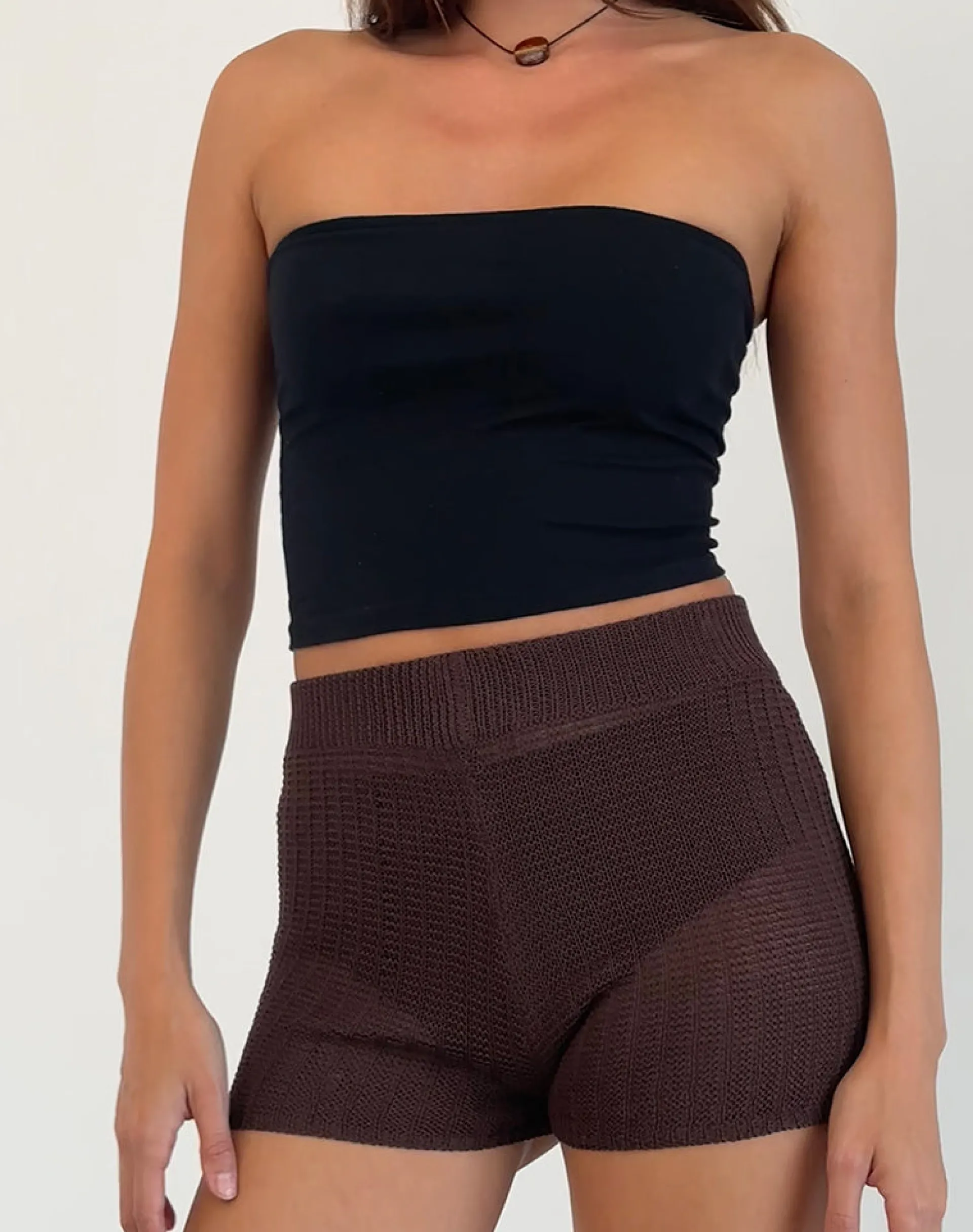 Motel Rocks Loungewear | Micro Shorts-Alina Micro Short in Wide Rib Knit Brown