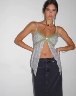 Motel Rocks Vest Tops | Printed Tops-Aliqa Mesh Butterfly Top in Spring Rose Green SpringRoseGreen