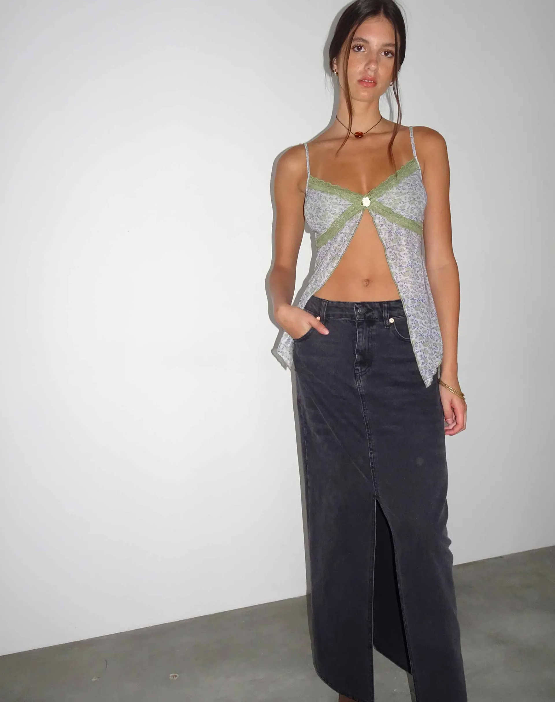 Motel Rocks Vest Tops | Printed Tops-Aliqa Mesh Butterfly Top in Spring Rose Green SpringRoseGreen