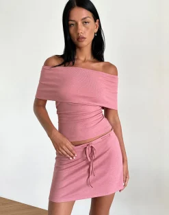 Motel Rocks Co-Ords | A Line Skirts-Allea Mini Skirt in Dusky Pink Sheer Knit