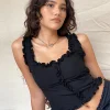 Motel Rocks Vest Tops-Alsa Ruffle Edge Top in Black