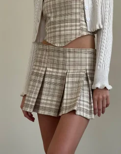 Motel Rocks Co-Ords | Pleated Skirts-Alula Mini Skirt in Cream Pastel Check CreamPastelCheck