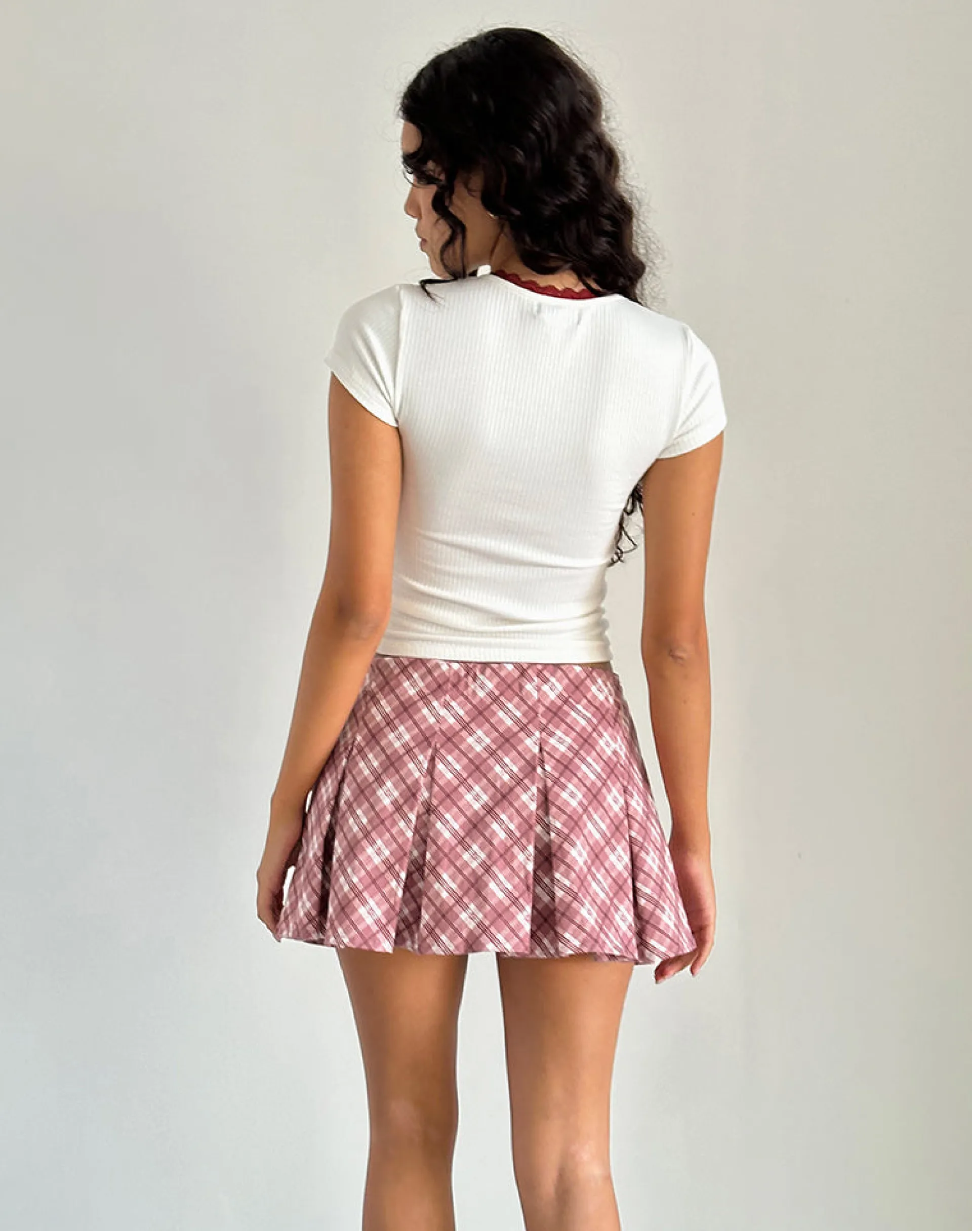 Motel Rocks Co-Ords | Pleated Skirts-Alula Pleated Mini Skirt in Pink Tartan PinkTartan