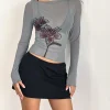 Motel Rocks Printed Tops | Long Sleeve Tops-Amabon Long Sleeve Top in Dark Grey with Burgundy Lily DarkGreywithBurgundyLily