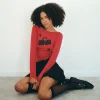 Motel Rocks Printed Tops | Long Sleeve Tops-Amabon Long Sleeve Top in Adrenalin Red with Cherry Print AdrenalinRedwithCherryPrint