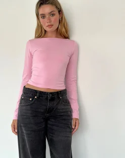 Motel Rocks Basics | Basic Tops-Amabon Long Sleeve Top in Flamingo Pink FlamingoPink