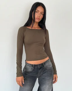 Motel Rocks Basics | Basic Tops-Amabon Long Sleeve Top in Olive