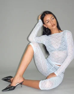 Motel Rocks Lace Tops | Long Sleeve Tops-Amabon Long Sleeve Top in Lace Baby Blue LaceBabyBlue
