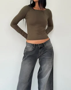 Motel Rocks Basics | Basic Tops-Amabon Long Sleeve Top in Olive