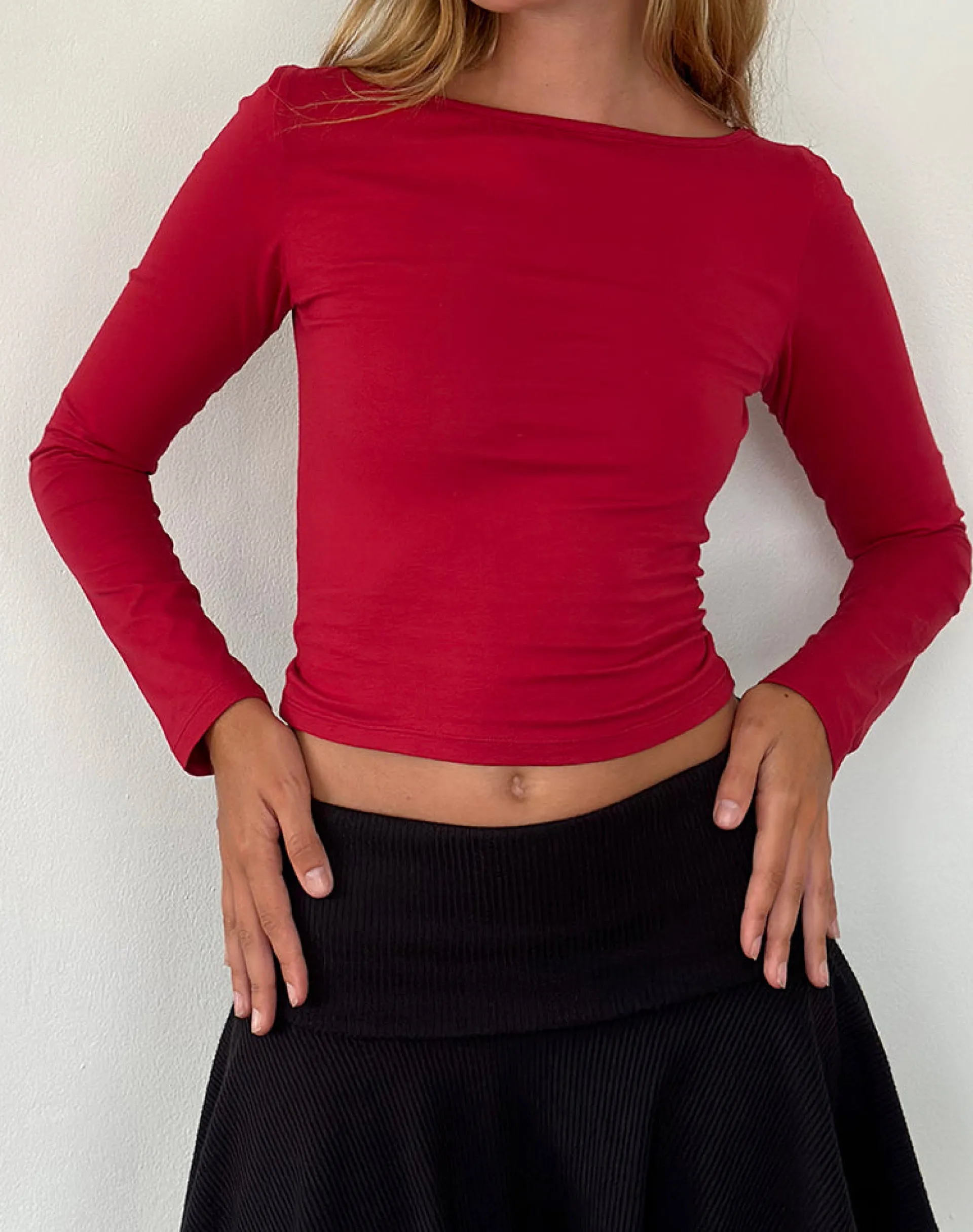 Motel Rocks Basics | Basic Tops-Amabon Long Sleeve Top in Adrenaline Red AdrenalineRed