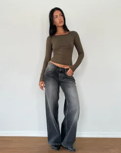 Motel Rocks Basics | Basic Tops-Amabon Long Sleeve Top in Olive