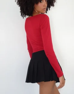 Motel Rocks Printed Tops | Long Sleeve Tops-Amabon Long Sleeve Top in Adrenalin Red with Cherry Print AdrenalinRedwithCherryPrint