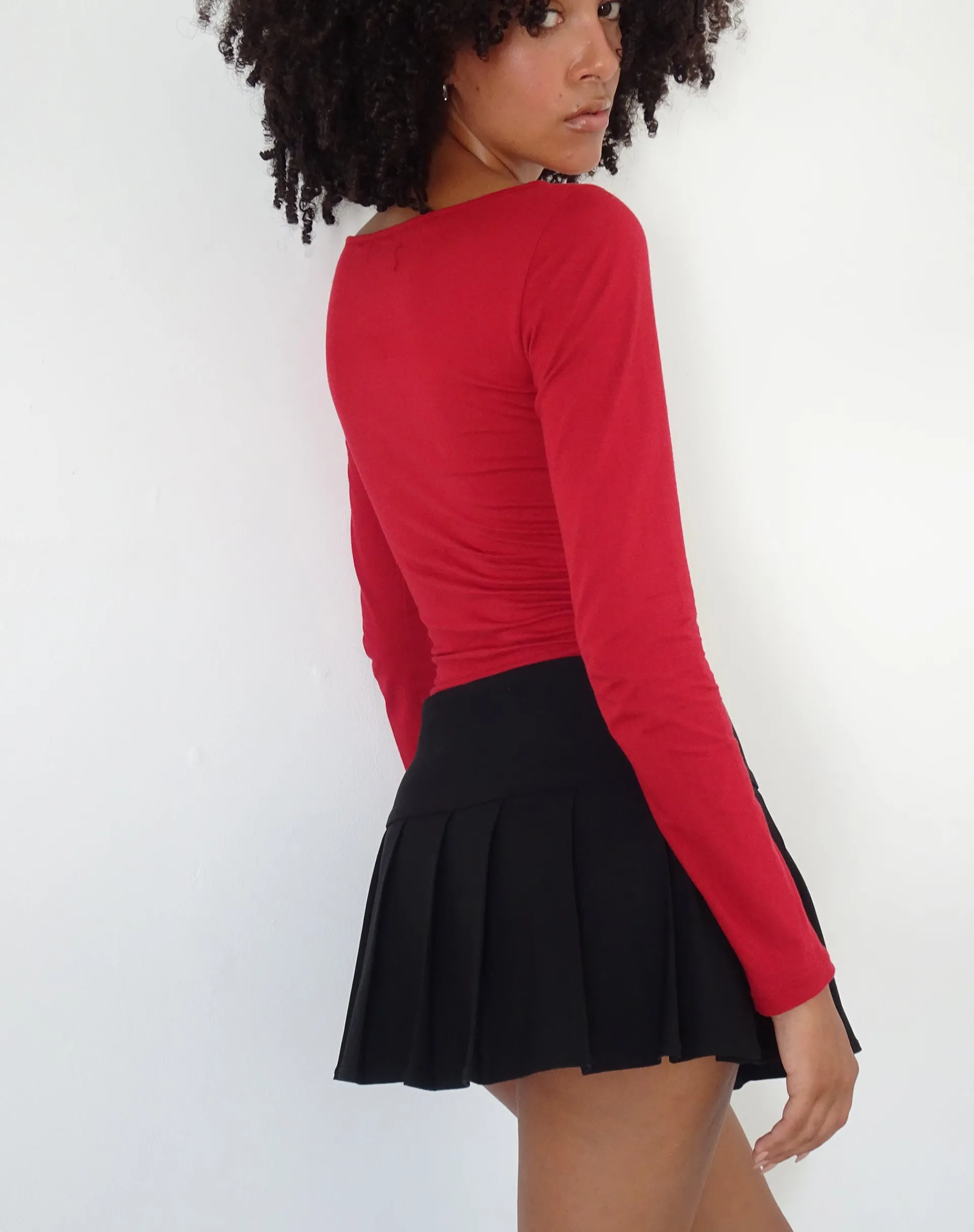 Motel Rocks Printed Tops | Long Sleeve Tops-Amabon Long Sleeve Top in Adrenalin Red with Cherry Print AdrenalinRedwithCherryPrint