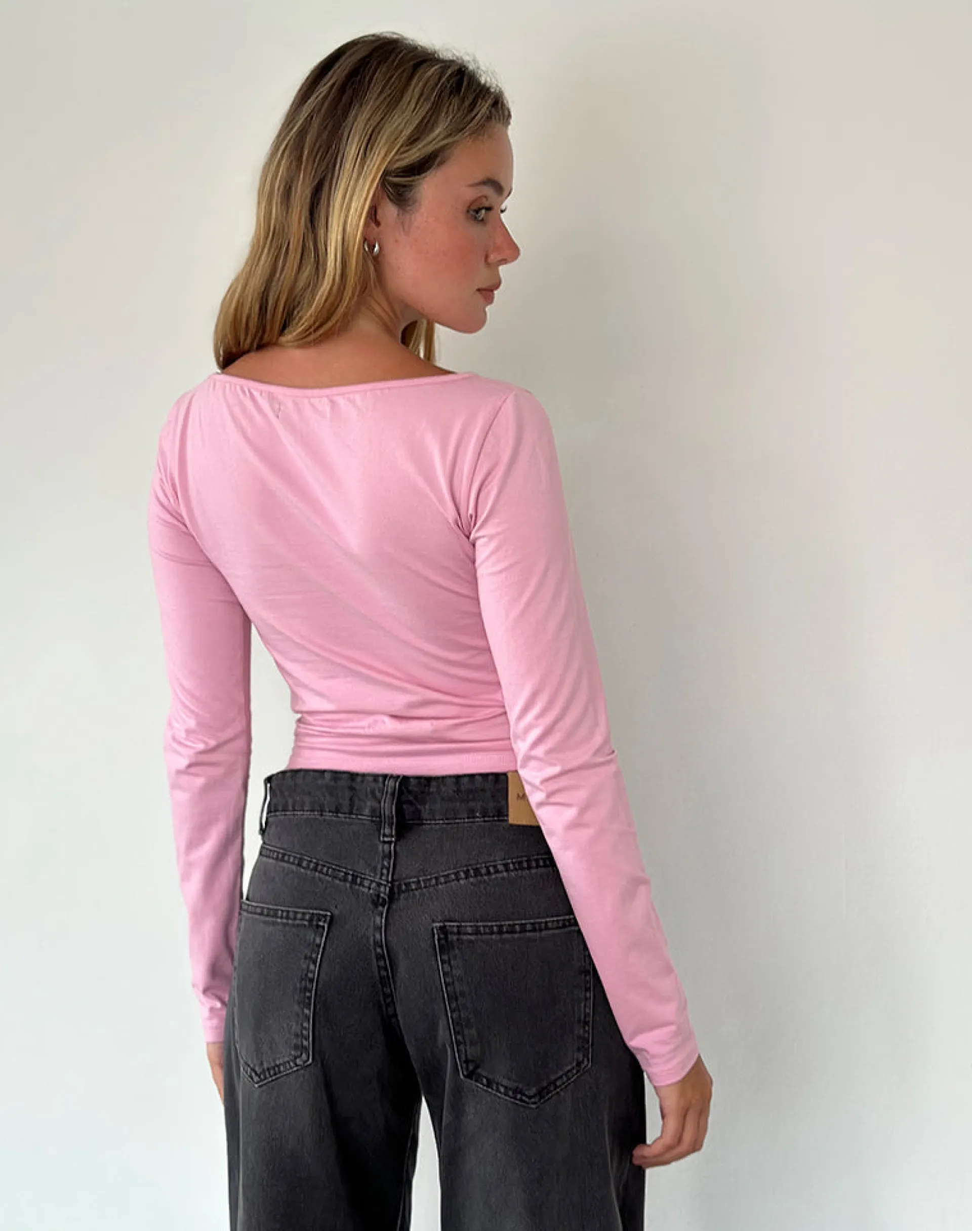 Motel Rocks Basics | Basic Tops-Amabon Long Sleeve Top in Flamingo Pink FlamingoPink