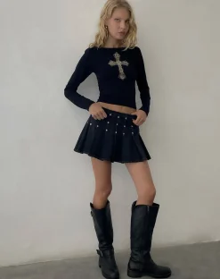 Motel Rocks Long Sleeve Tops-Amabon Top in Black with Cross Motif BlackwithCrossMotif