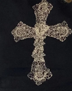 Motel Rocks Long Sleeve Tops-Amabon Top in Black with Cross Motif BlackwithCrossMotif