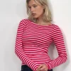 Motel Rocks Basic Tops | Printed Tops-Amabon Top in Pink and Red Stripe PinkandRedStripe
