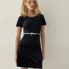 Motel Rocks Little Black Dresses | Party Dresses-Amanda Mini Dress in Black Velvet with White Trim and Bow