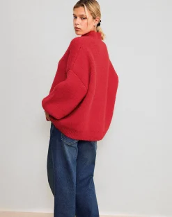 Motel Rocks Jumpers-Amato Oversized Jumper in Red