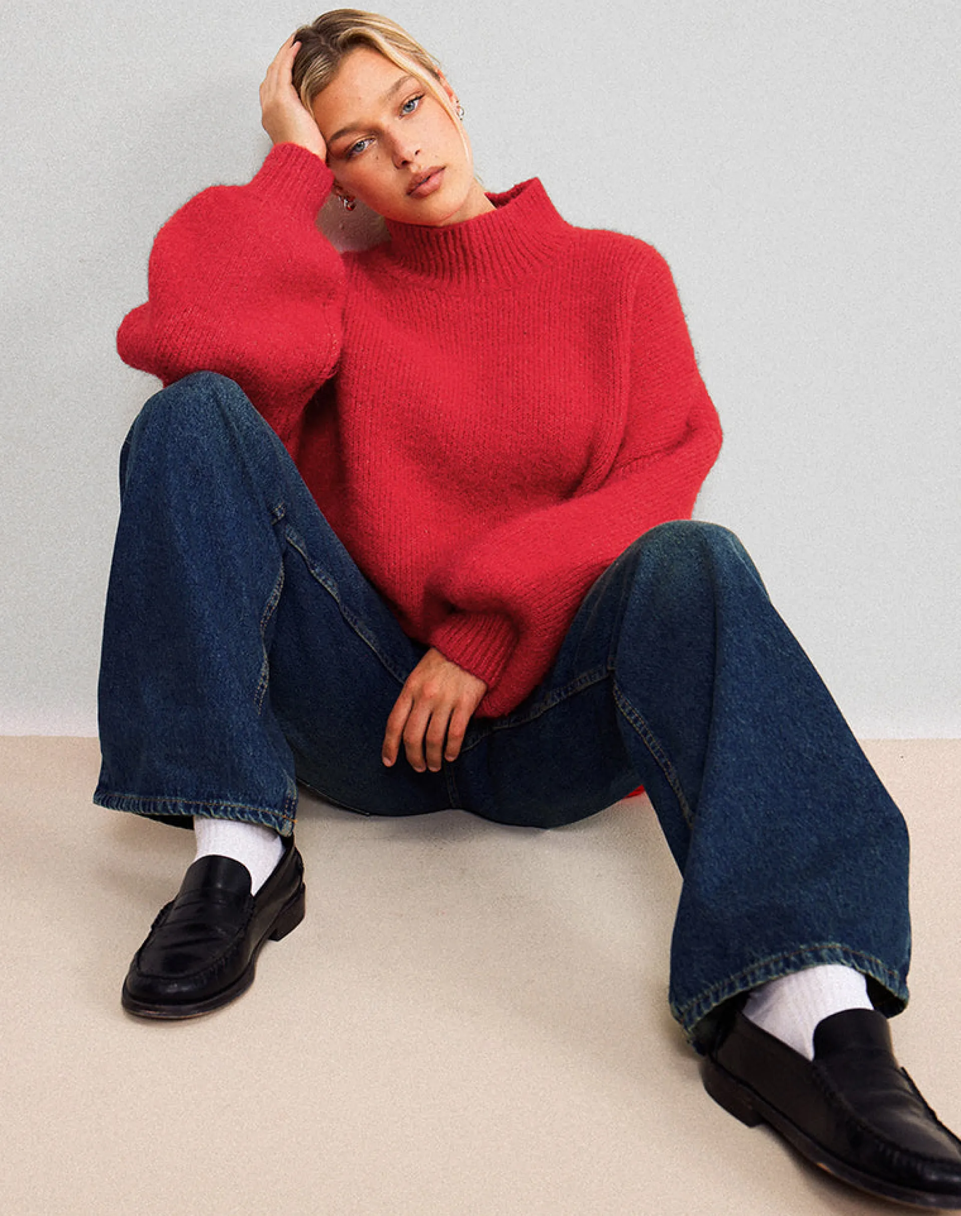 Motel Rocks Jumpers-Amato Oversized Jumper in Red