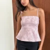 Motel Rocks Strappy Tops | Going Out Tops-Amerta Cami Top in Satin Jacquard Baby Pink