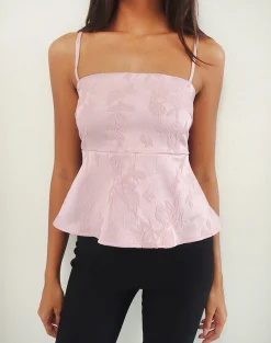 Motel Rocks Strappy Tops | Going Out Tops-Amerta Cami Top in Satin Jacquard Baby Pink