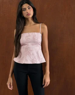 Motel Rocks Strappy Tops | Going Out Tops-Amerta Cami Top in Satin Jacquard Baby Pink
