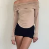 Motel Rocks Basic Tops | Bandeau Tops-Amilyn Bardot Top in Slinky Stone