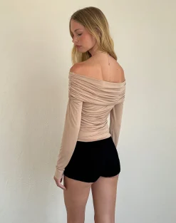 Motel Rocks Basic Tops | Bandeau Tops-Amilyn Bardot Top in Slinky Stone