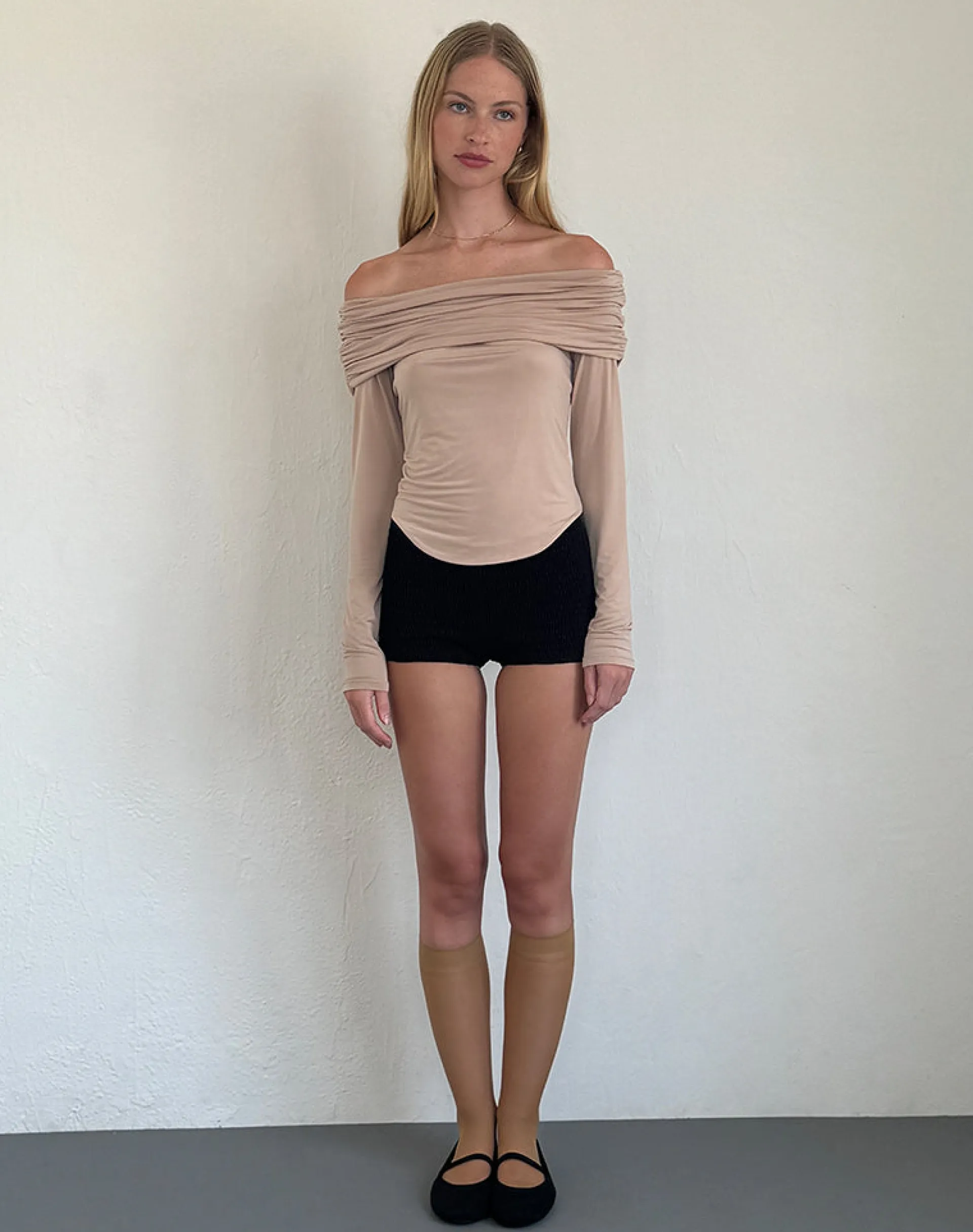 Motel Rocks Basic Tops | Bandeau Tops-Amilyn Bardot Top in Slinky Stone
