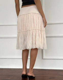 Motel Rocks Midi Skirts-Anahita Tiered Skirt in Chiffon Buttercream ChiffonButtercream