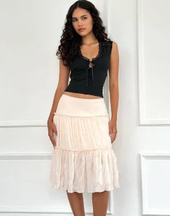 Motel Rocks Midi Skirts-Anahita Tiered Skirt in Chiffon Buttercream ChiffonButtercream