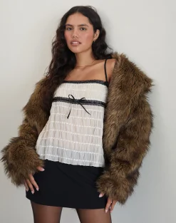 Motel Rocks Strappy Tops | Going Out Tops-Ancika Cami Top in Textured Chiffon Ivory