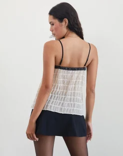 Motel Rocks Strappy Tops | Going Out Tops-Ancika Cami Top in Textured Chiffon Ivory