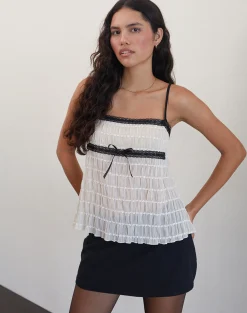 Motel Rocks Strappy Tops | Going Out Tops-Ancika Cami Top in Textured Chiffon Ivory