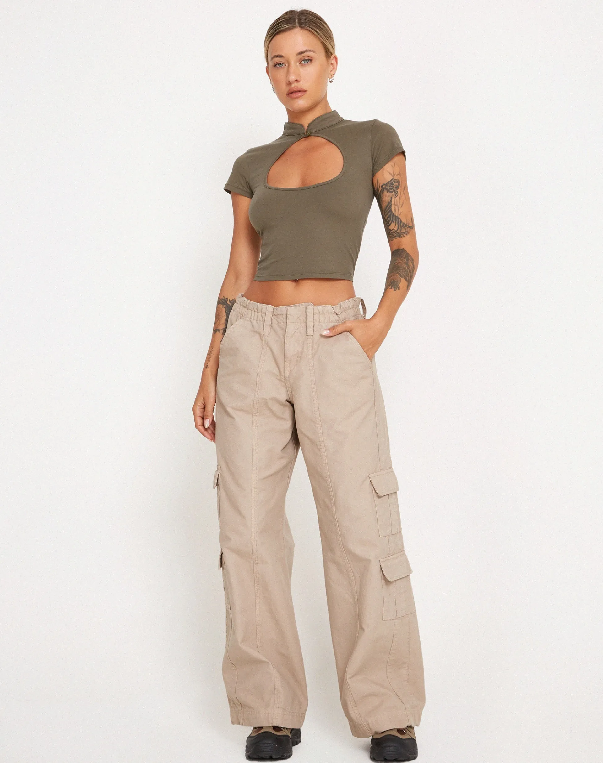 Motel Rocks Vest Tops-Anelis Crop Top in Tarmac Green