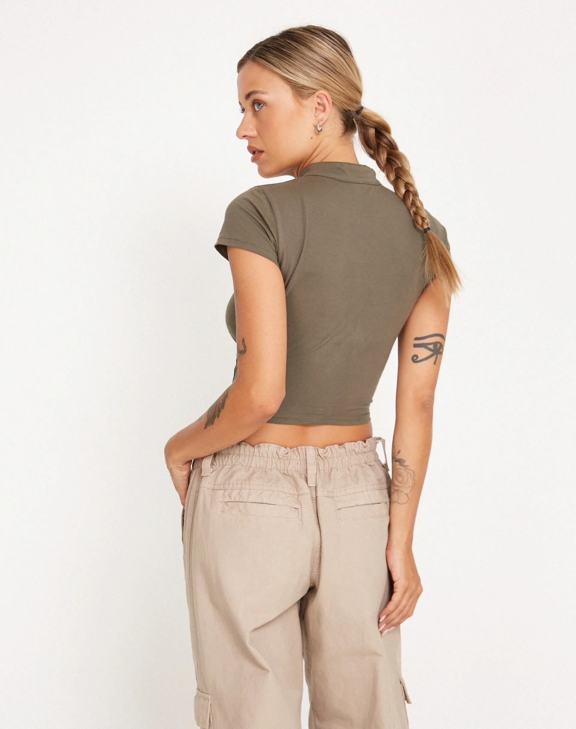 Motel Rocks Vest Tops-Anelis Crop Top in Tarmac Green