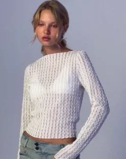 Motel Rocks Long Sleeve Tops-Angela Long Sleeve Top in Crinkle White CrinkleWhite